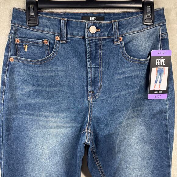 Frye NEW Womens Jeans 4/27 (28) High Rise Amari Cuffed Crop Denim Blue Stretch - Picture 4 of 14